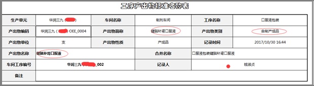 工序产出物信息表样式